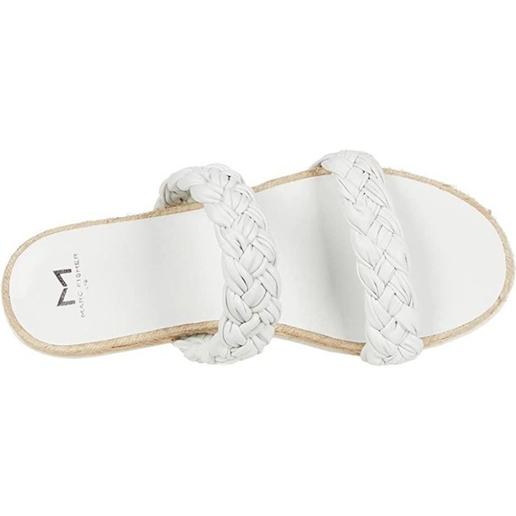 Marc Fisher ML Jaimee White Espadrille Slip On Leather Braided Flat Sandals 8M - Picture 2 of 12